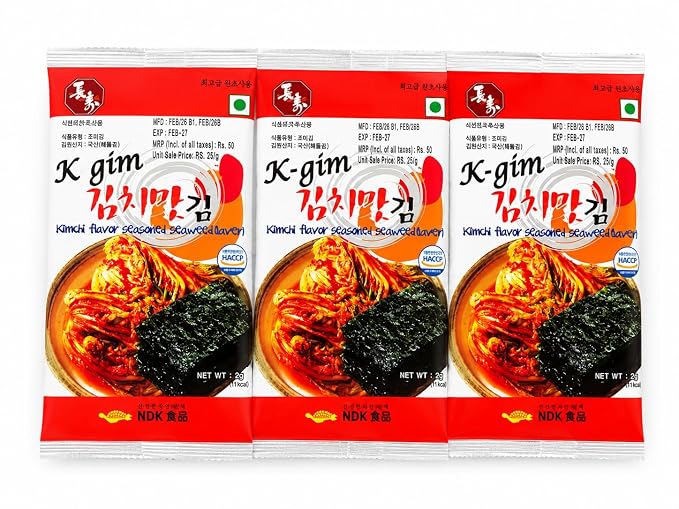 K-GIM Mini Kimchi Flavour Seasoned Seaweed (Pack of 21 x 2 g)